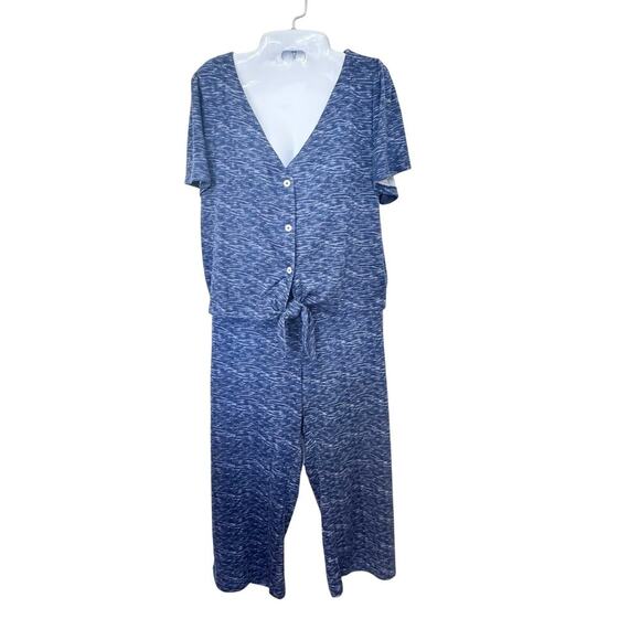 New HB by HALE BOB Ultra Soft Capri Pant Button Down Tie Top Pajama Set Sz L - Picture 1 of 14